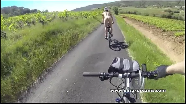 Nová Flashing and nude in public biking on the road čerstvá trubice