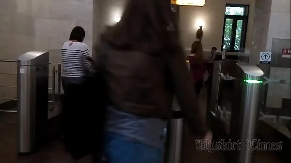New Upskirt of a slender girl on an escalator in the subway fresh Tube