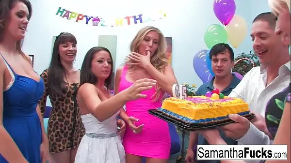 Νέος Samantha celebrates her birthday with a wild crazy orgy φρέσκος σωλήνας
