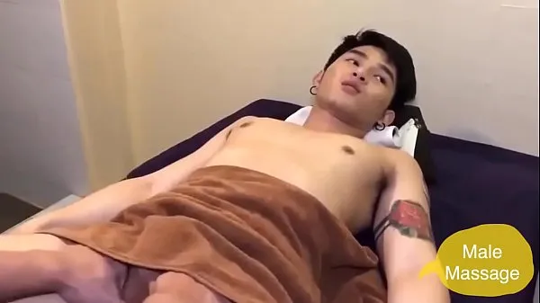 Új cute Asian boy ball massage friss cső