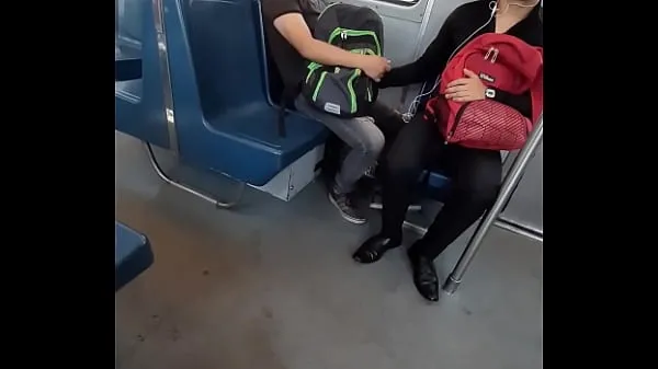 새로운 Grabbing his cock in the subway 신선한 튜브