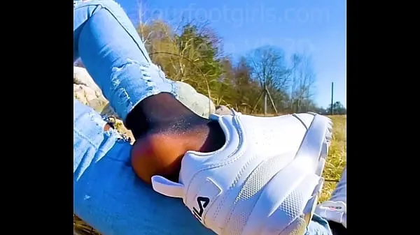 New Shoeplay Dipping Girl slips out of her sweaty stinky Nylons sneakers Feet footfetish clip video foot toe fresh Tube