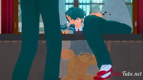 Nyt Boku No Hero Yaoi 3D - Deku fucks Bakugou under the table while talking to Todoroki and Kaminari - Bareback Anal Creampie frisk rør