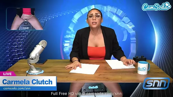New Hot MILF with Huge Boobs masturbates on air while reading the news fresh Tube