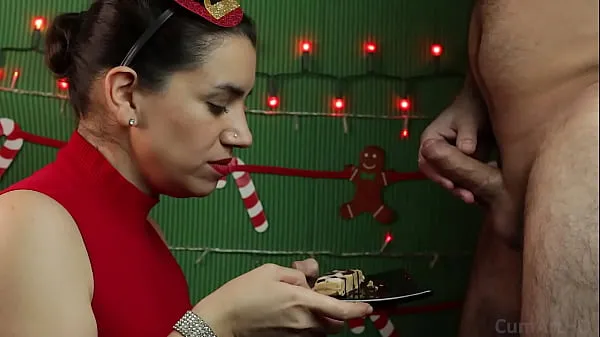 Nová Merry Christmas! Let's celebrate with cum on food čerstvá trubice