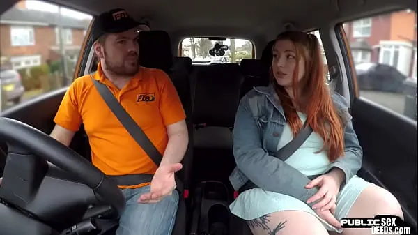 New Curvy ginger inked babe publicly fucked in car by instructor fresh Tube