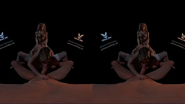 Νέος VReal 18K Spitroast FFFM orgy groupsex with orgasm and stocking, reverse gangbang, 3D CGI render φρέσκος σωλήνας