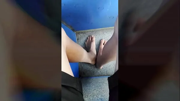 Twink walking barefoot on the road and still no shoe in a tram to the city Ống mới