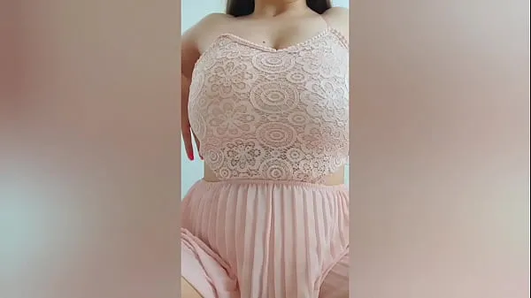 Ny Young cutie in pink dress playing with her big tits in front of the camera - DepravedMinx fresh tube