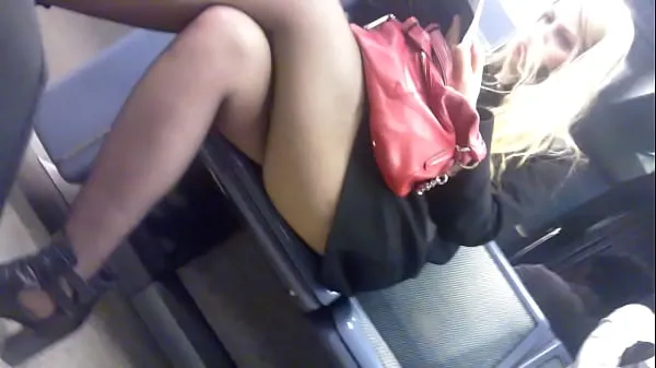 No skirt blonde and short coat in subway أنبوب جديد جديد